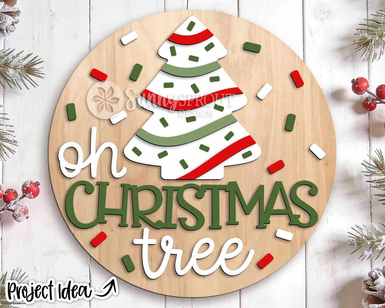 Oh Christmas Tree Striped Tree Sign, Digital Download, SVG Laser Cut File, Cricut, Round Christmas Door Hanger, Ornament Design