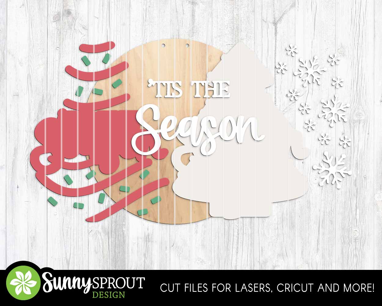 Tis The Season Striped Tree Sign, Digital Download, SVG Laser Cut File, Cricut, Christmas Round Door Hanger Design