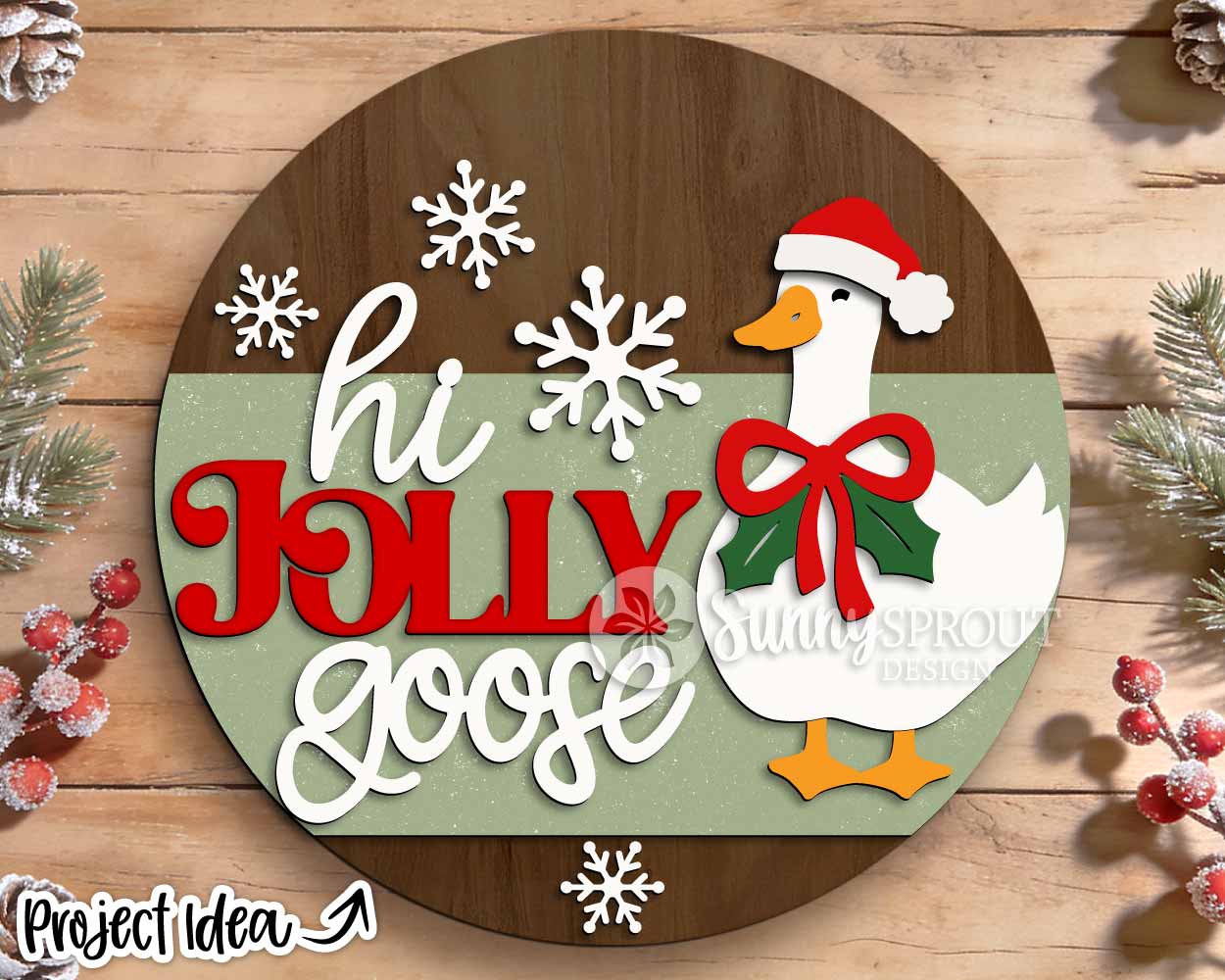 Hi Jolly Goose Sign, Digital Download, SVG Laser Cut File, Cricut, Round Christmas Santa Door Hanger Design