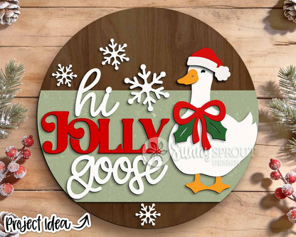 Hi Jolly Goose Sign, Digital Download, SVG Laser Cut File, Cricut, Round Christmas Santa Door Hanger Design