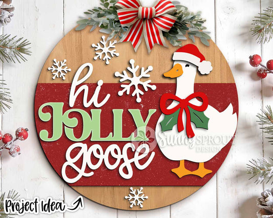 Hi Jolly Goose Sign, Digital Download, SVG Laser Cut File, Cricut, Round Christmas Santa Door Hanger Design