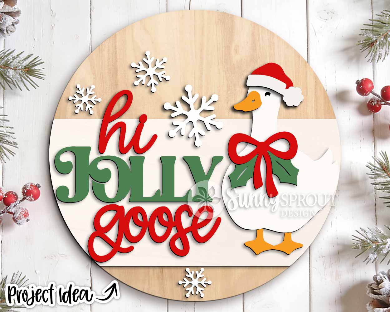 Hi Jolly Goose Sign, Digital Download, SVG Laser Cut File, Cricut, Round Christmas Santa Door Hanger Design