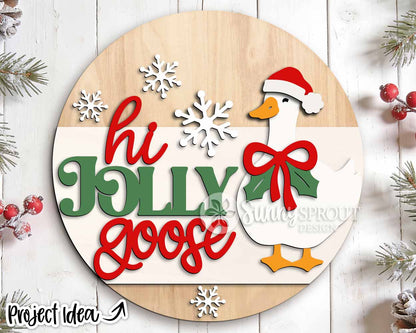 Hi Jolly Goose Sign, Digital Download, SVG Laser Cut File, Cricut, Round Christmas Santa Door Hanger Design