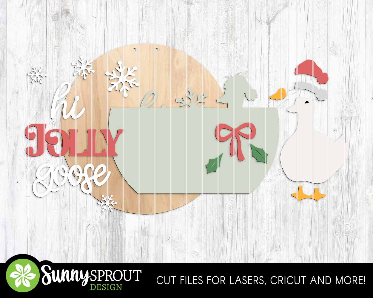 Hi Jolly Goose Sign, Digital Download, SVG Laser Cut File, Cricut, Round Christmas Santa Door Hanger Design