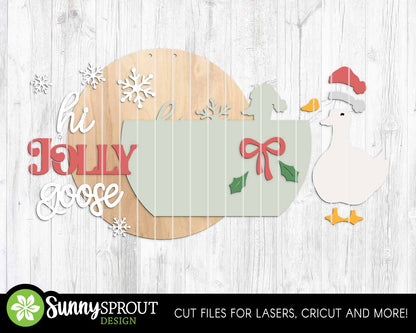 Hi Jolly Goose Sign, Digital Download, SVG Laser Cut File, Cricut, Round Christmas Santa Door Hanger Design