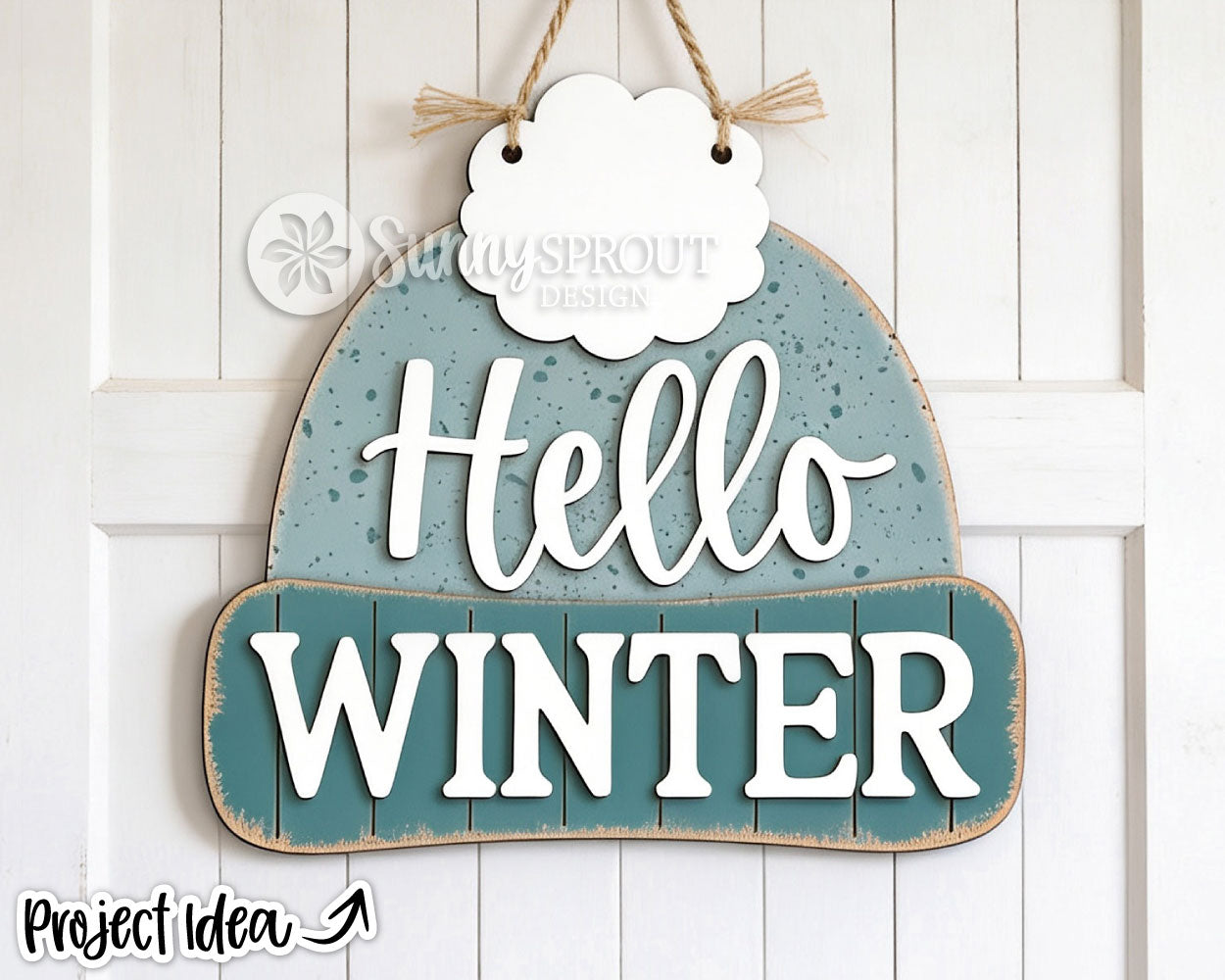 Hello Winter Hat Shaped Sign, Digital Download, SVG Laser Cut File, Cricut, Winter Door Hanger Design