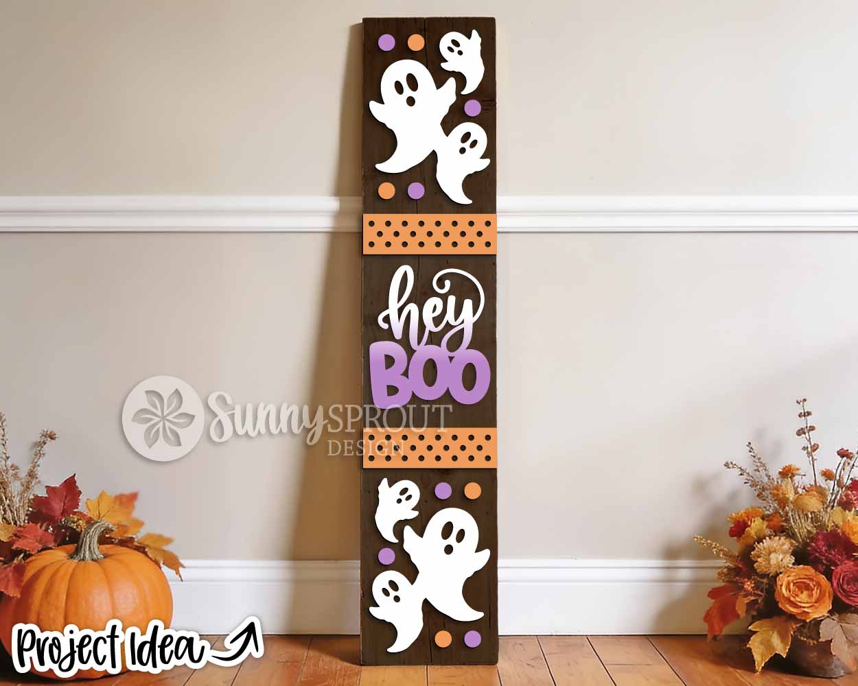 Hey Boo Polka Dot Porch Leaner, Digital Download, SVG Laser Cut File, Cricut, Halloween Welcome Door Decor Design