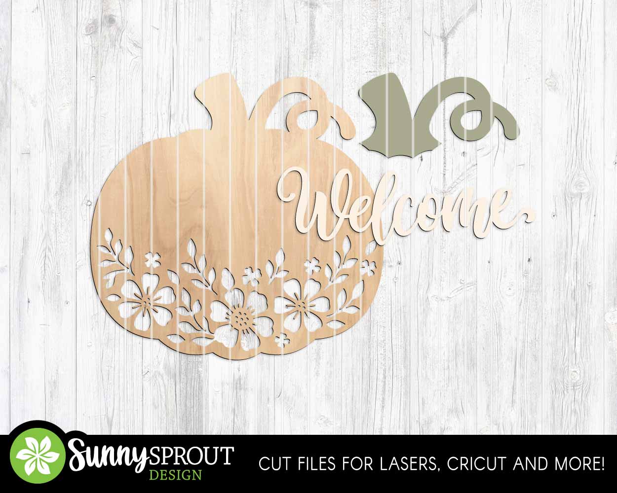 Welcome Floral Pumpkin Sign, Digital Download, SVG Laser Cut File, Cricut, Fall Halloween Door Hanger Design
