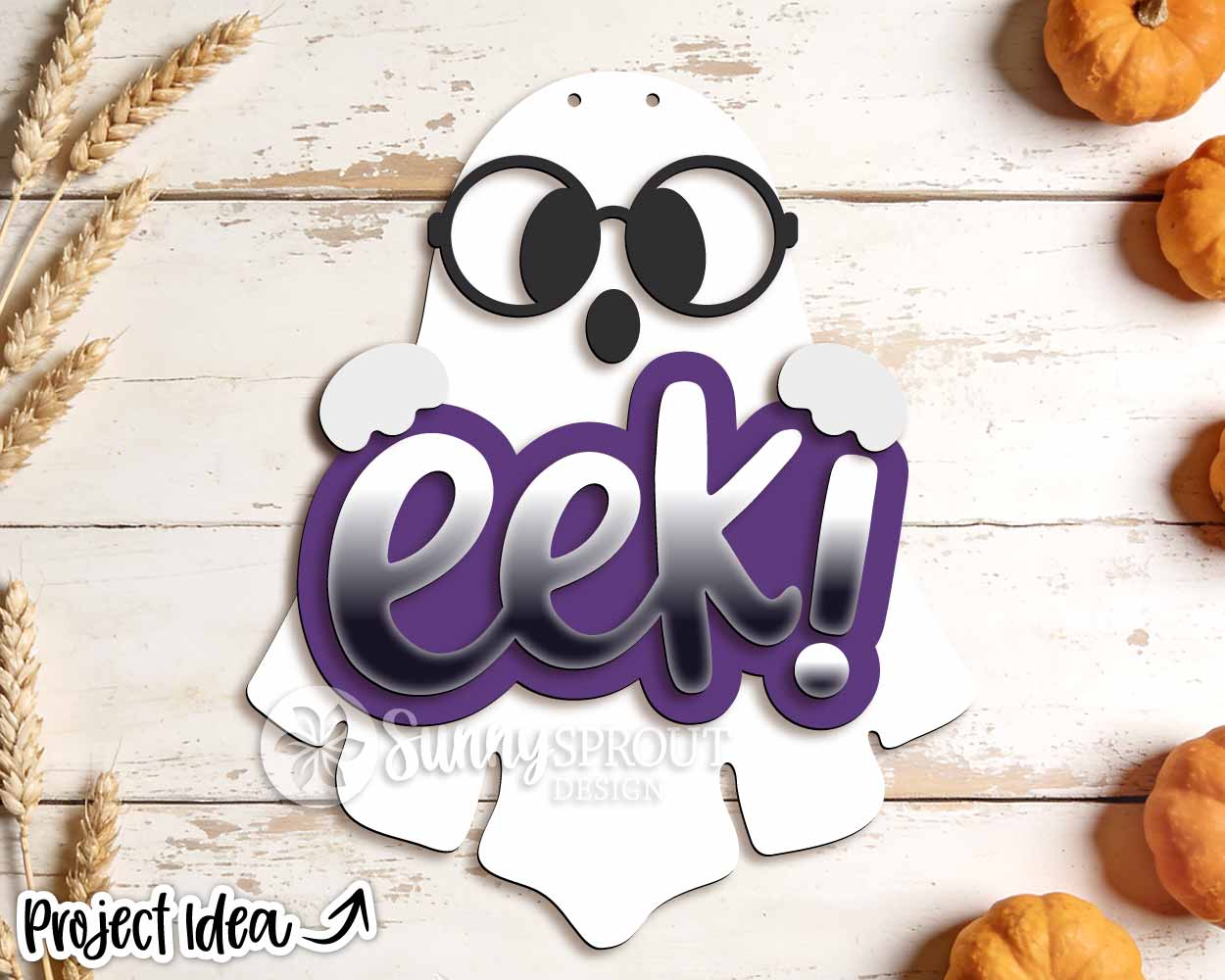 Eek! Ghost With Glasses Sign, Digital Download, SVG Laser Cut File, Cricut, Halloween Welcome Door Hanger Design