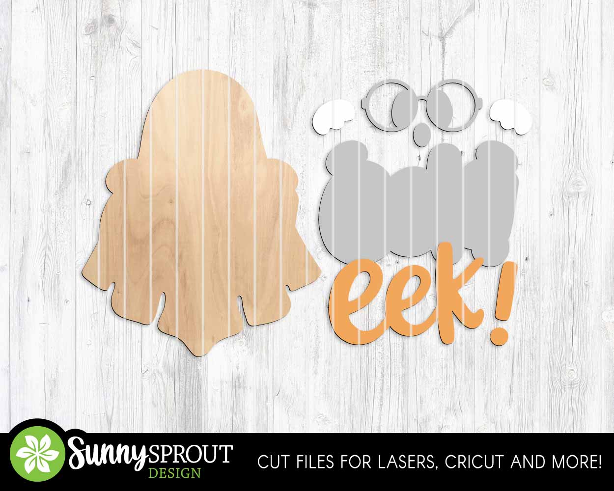 Eek! Ghost With Glasses Sign, Digital Download, SVG Laser Cut File, Cricut, Halloween Welcome Door Hanger Design