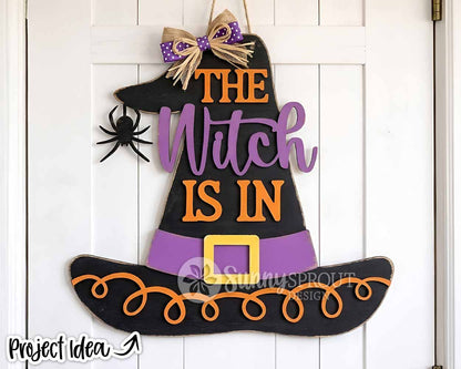 The Witch Is In Hat Sign, Digital Download, SVG Laser Cut File, Cricut, Halloween Welcome Door Hanger Design