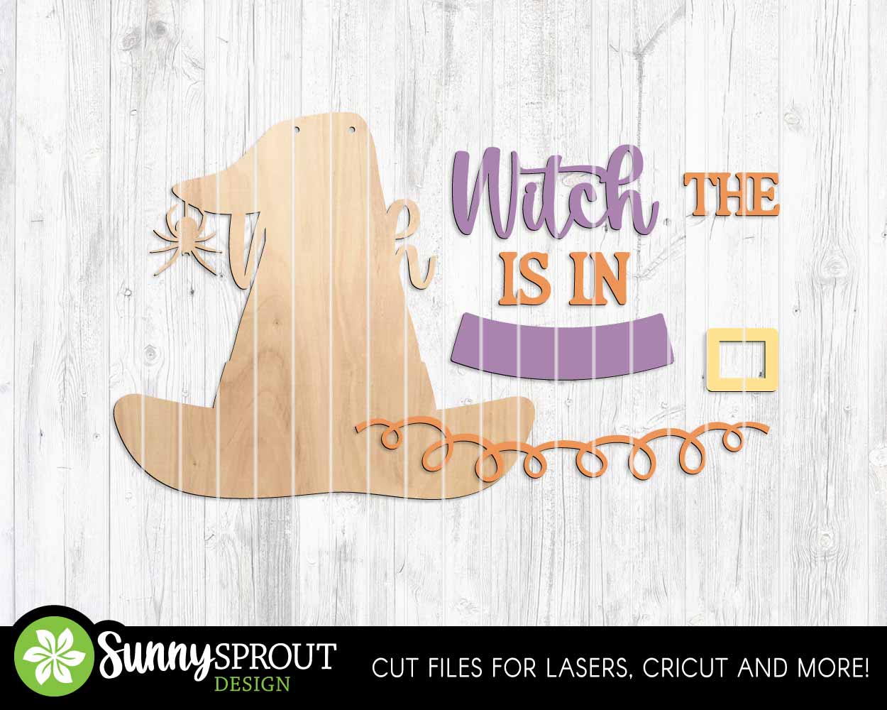The Witch Is In Hat Sign, Digital Download, SVG Laser Cut File, Cricut, Halloween Welcome Door Hanger Design