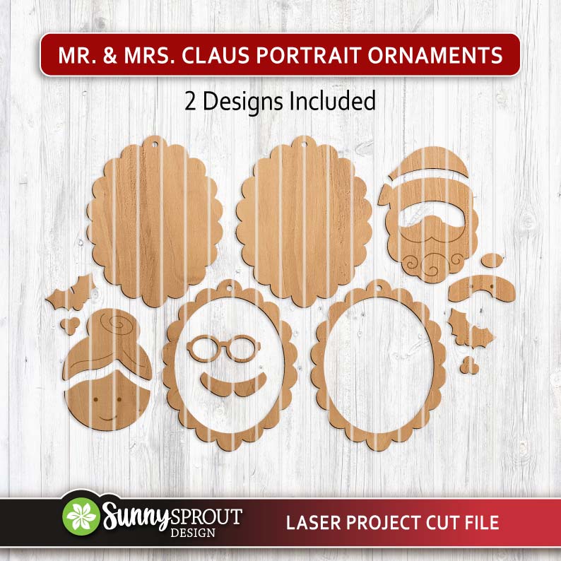 Santa & Mrs. Claus Portrait Ornaments Bundle, Digital Download, SVG Laser Cut File, Cricut, Christmas Tree Designs