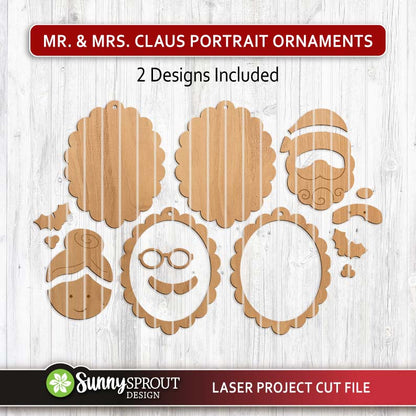 Santa & Mrs. Claus Portrait Ornaments Bundle, Digital Download, SVG Laser Cut File, Cricut, Christmas Tree Designs
