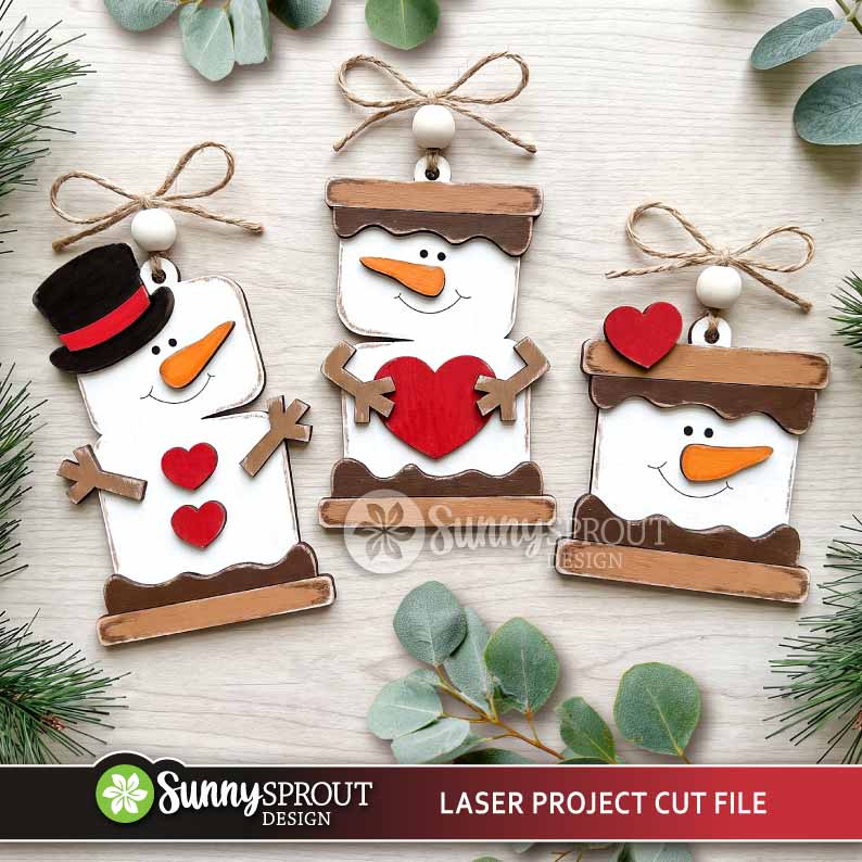 Smores Snowman Ornaments Bundle, Digital Download, SVG Laser Cut File, Cricut, Christmas Marshmallow Designs