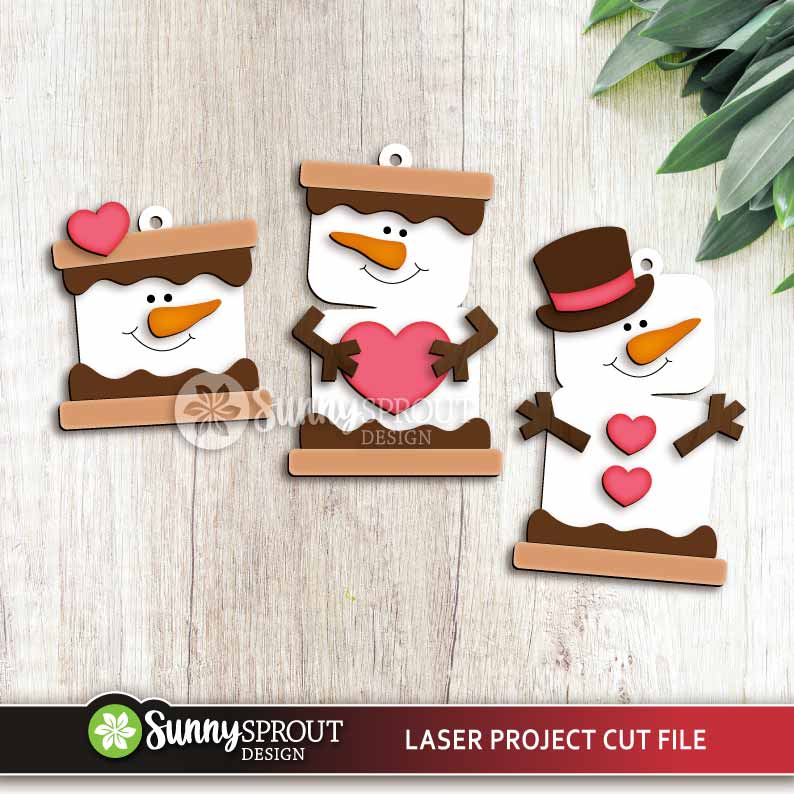 Smores Snowman Ornaments Bundle, Digital Download, SVG Laser Cut File, Cricut, Christmas Marshmallow Designs