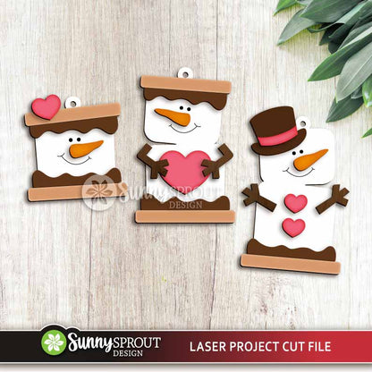 Smores Snowman Ornaments Bundle, Digital Download, SVG Laser Cut File, Cricut, Christmas Marshmallow Designs