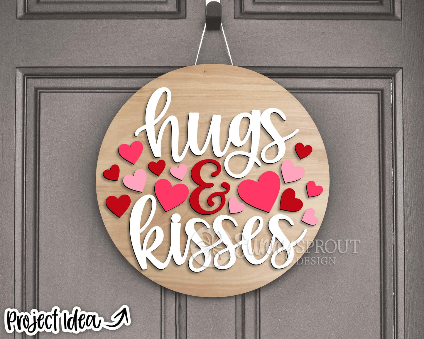 Hugs and Kisses Hearts Sign, Digital Download, SVG Laser Cut File, Cricut, Round Door Hanger Wall Art Design, Valentine's Day Decor