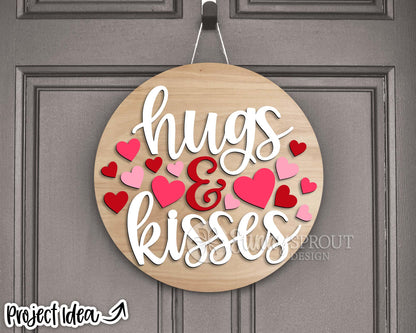 Hugs and Kisses Hearts Sign, Digital Download, SVG Laser Cut File, Cricut, Round Door Hanger Wall Art Design, Valentine's Day Decor