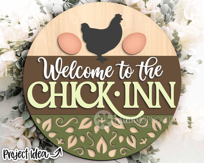 Welcome to The Chick Inn Sign, Digital download, SVG Laser cut file, Cricut, Round door hanger design, Chicken farm decor