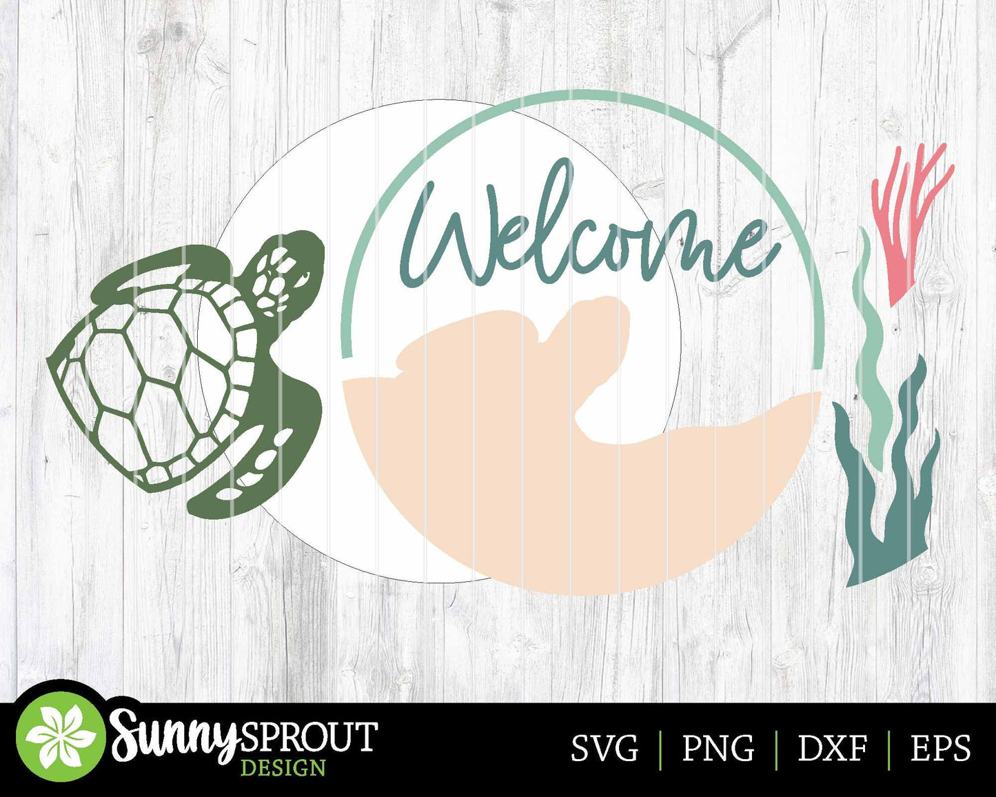 Welcome Sea Turtle Sign, Digital download, SVG Laser cut file, Cricut, Round door hanger design, Ocean coastal beach decor