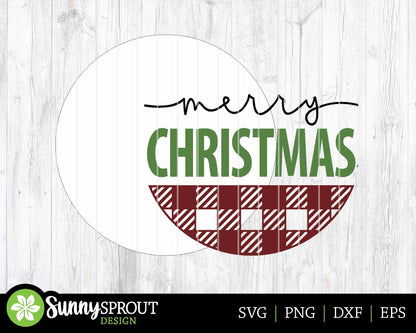 Merry Christmas Buffalo Check Plaid Sign, Digital Download, SVG Laser Cut File, Cricut, Round Door Hanger Design, Christmas Decor