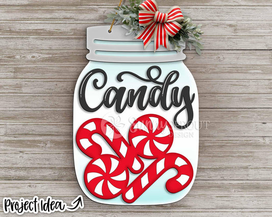 Peppermint Candy Mason Jar Sign, Digital Download, SVG Laser Cut File, Cricut, Door Hanger Design, Christmas Decor