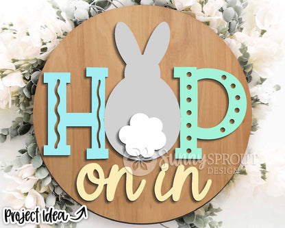 Hop On In Bunny Tail Sign, Digital download, SVG Laser cut file, Cricut, Round door hanger design