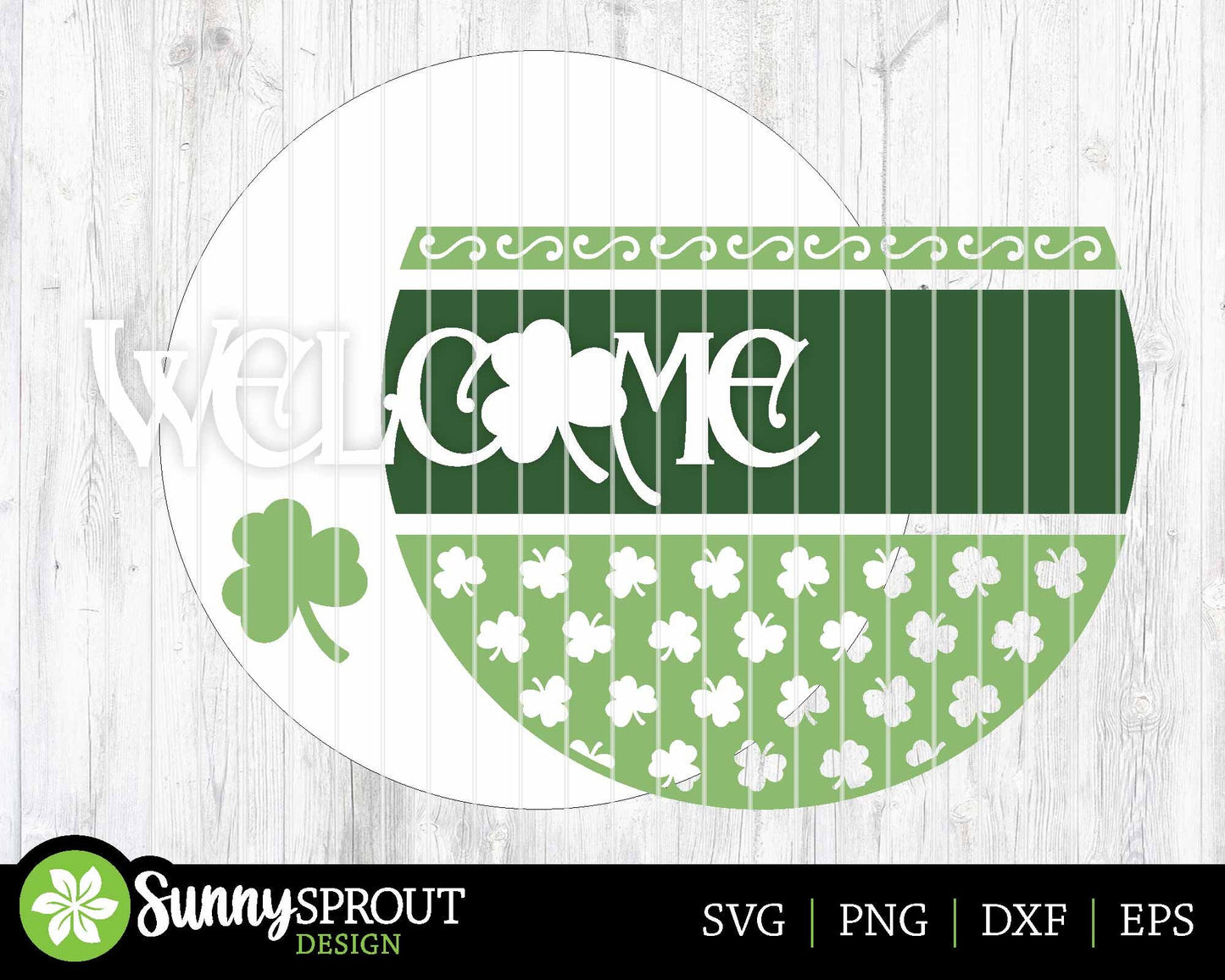 Welcome Clover Pattern Sign, Digital Download, SVG Laser Cut File, Cricut, Round Door Hanger Design, St. Patrick's Day Decor