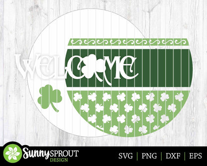 Welcome Clover Pattern Sign, Digital Download, SVG Laser Cut File, Cricut, Round Door Hanger Design, St. Patrick's Day Decor