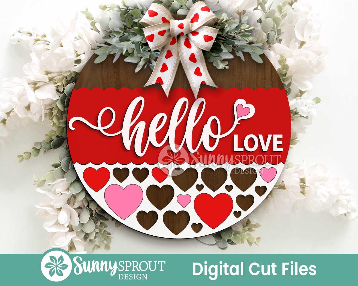 Valentine Laser Sign Bundle 6, Round door hanger, Glowforge laser file, Cricut, Heart welcome sign, Valentine's Day decor
