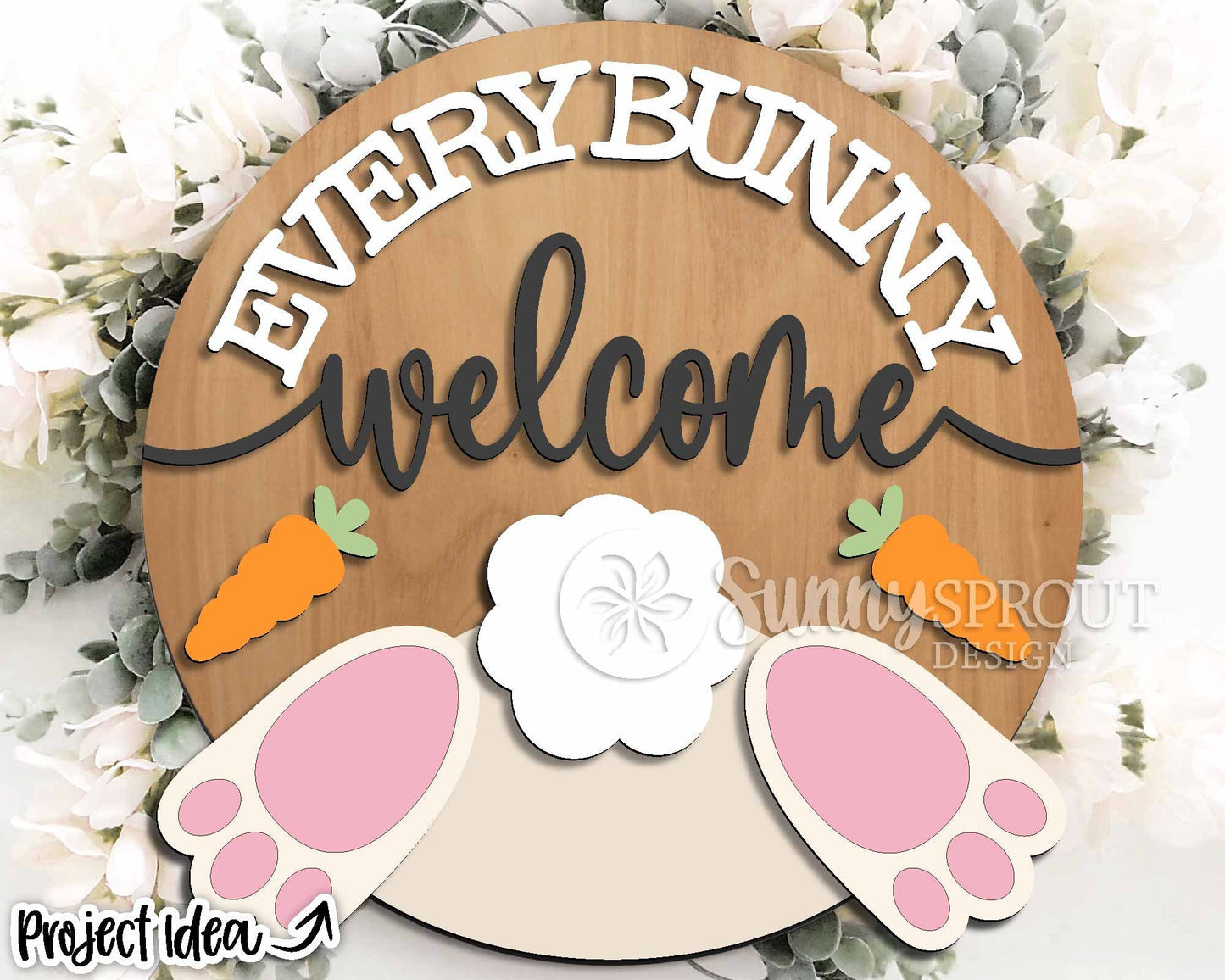 Everybunny Welcome Sign, Digital download, SVG Laser cut file, Cricut, Round door hanger design, Spring Easter decor