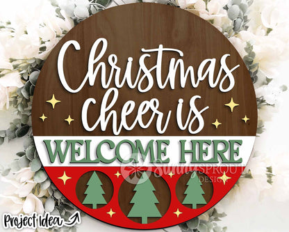 Christmas Cheer Welcome Here Sign, Digital Download, SVG Laser Cut File, Cricut, Round Door Hanger Design