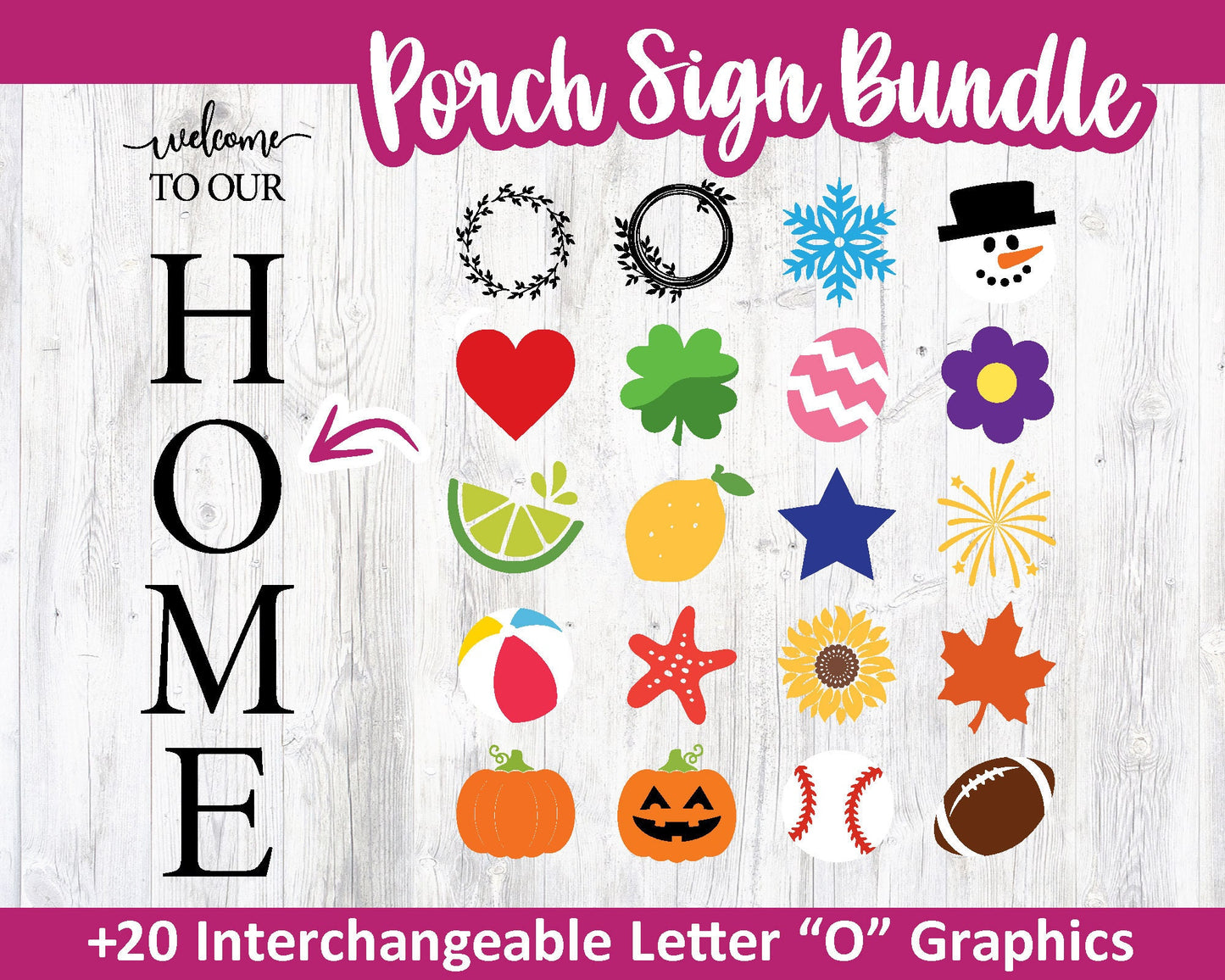 Welcome to Our Home Porch Sign SVG, Digital Download, Cricut Cut File, Vertical Porch Leaner, Interchangeable Seasonal Graphics