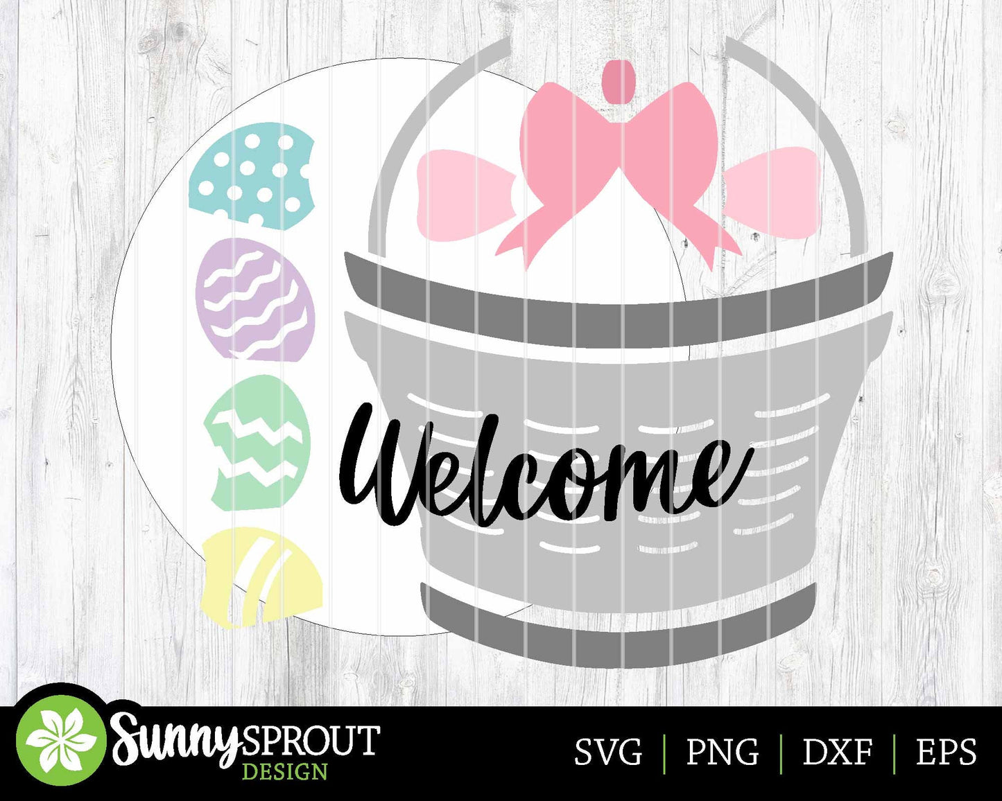 Welcome Easter Egg Basket Sign, Digital download, SVG laser cut file, Cricut, Round door hanger design