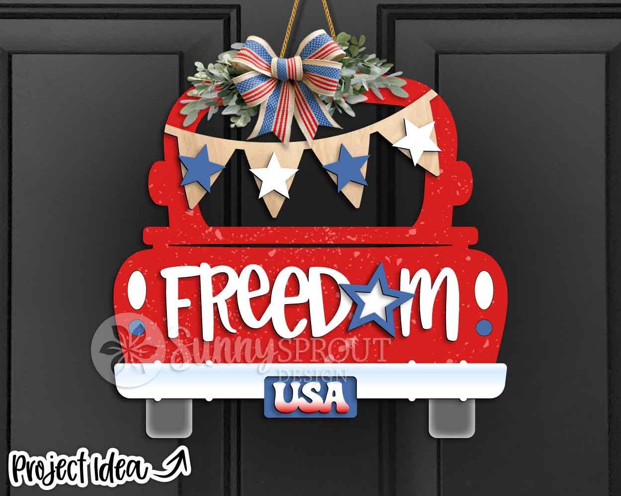 Freedom USA Old Truck Sign, Digital download, SVG laser cut file, Cricut, Door hanger design, 4th of July patriotic decor