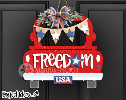 Freedom USA Old Truck Sign, Digital download, SVG laser cut file, Cricut, Door hanger design, 4th of July patriotic decor
