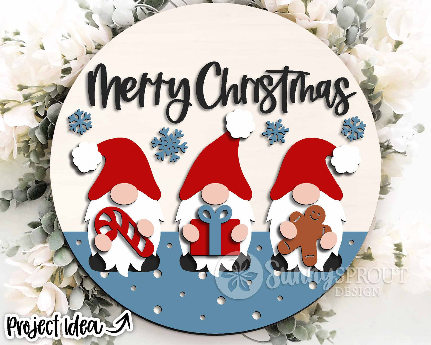 Merry Christmas Gnomes Sign, Digital Download, SVG Laser Cut File, Cricut, Round Door Hanger Design, Holiday Decor