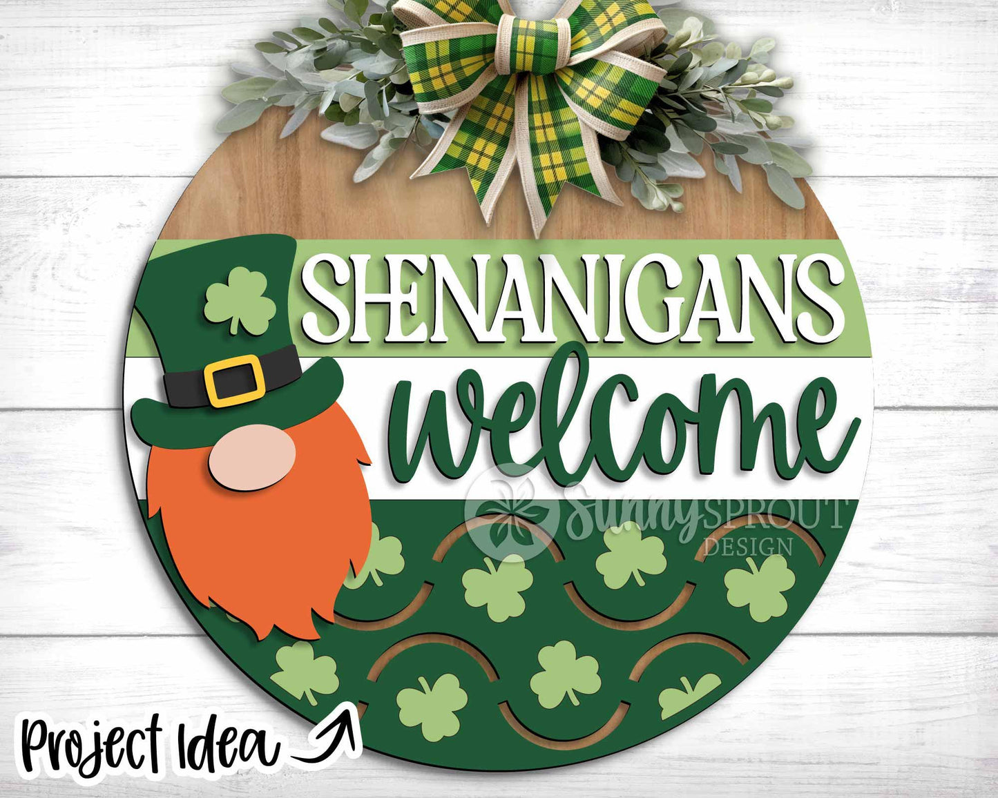 St. Patrick's Day Laser Sign Bundle 3, Round door hanger svg, Glowforge laser file, Cricut, Shamrock clover welcome sign