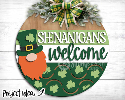 St. Patrick's Day Laser Sign Bundle 3, Round door hanger svg, Glowforge laser file, Cricut, Shamrock clover welcome sign