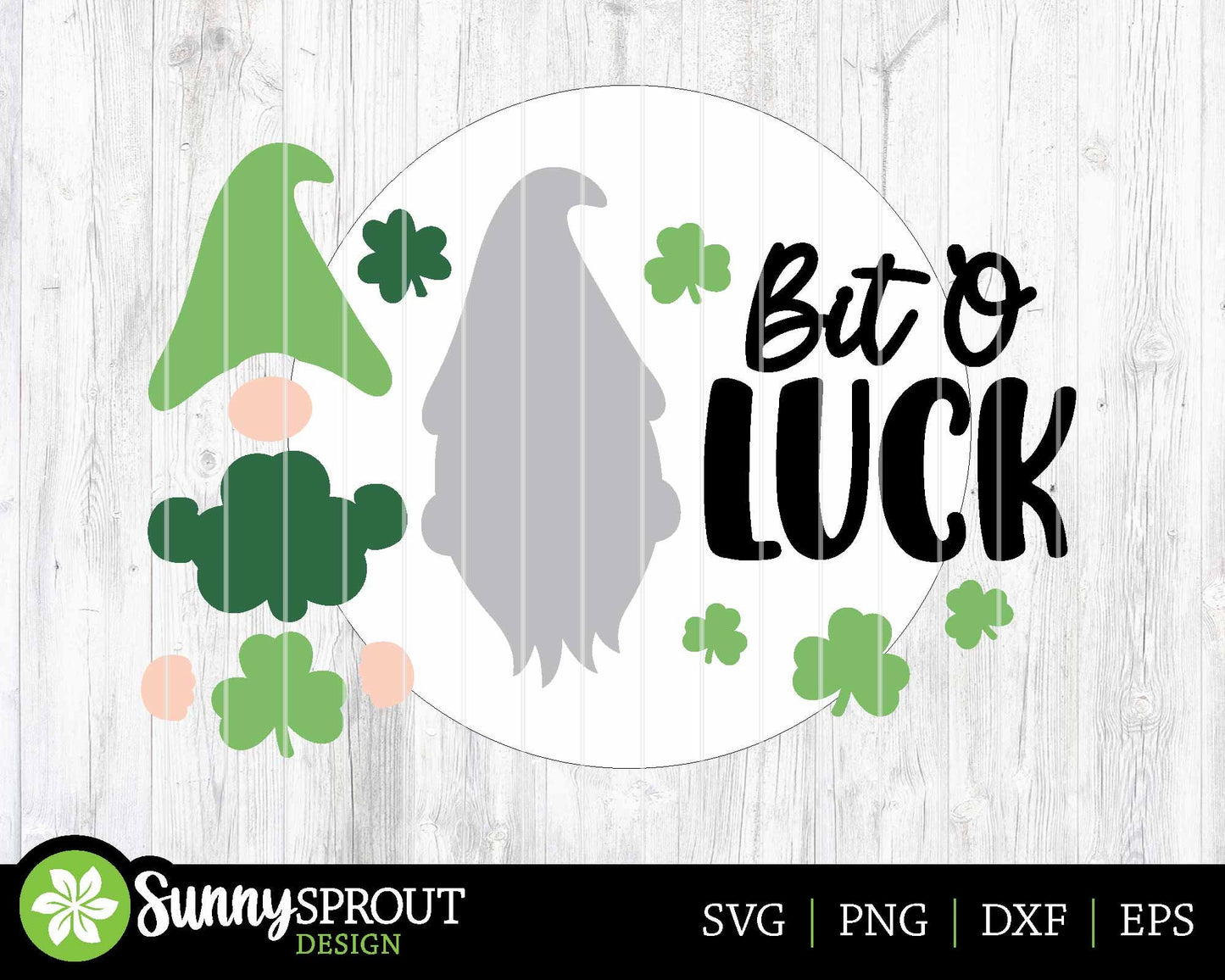 Bit 'O Luck Gnome Clover Sign, Digital Download, SVG Laser Cut File, Cricut, Round Door Hanger Design, St. Patrick's Day Decor