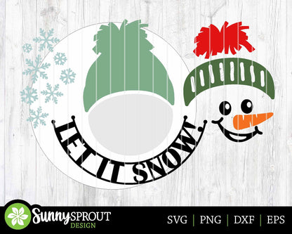 Let It Snow Snowman Face, Winter round door hanger svg, Christmas sign, Cricut, Silhouette, Glowforge laser cut file