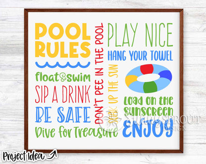 Pool Rules Word Art Sign, Digital Download, Cricut SVG Cut File, Summer Wall Decor Design