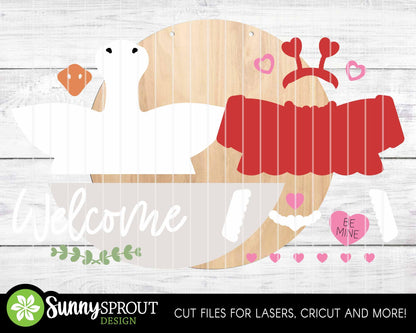 Goose Welcome Valentine Outfit Sign, Digital Download, SVG Laser Cut File, Cricut, Round Door Hanger Design, Valentine's Day Decor