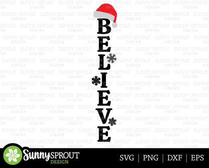 Believe Santa Hat Porch Sign, Digital download, Cricut SVG cut file, Silhouette, Christmas door leaner design