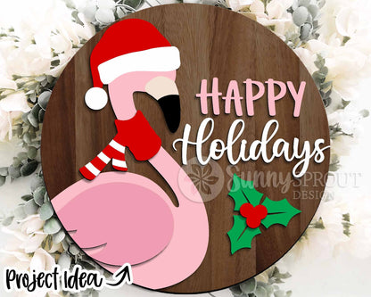 Holiday Laser Sign Bundle, Round door hanger, Glowforge laser file, Cricut, Silhouette, Christmas, Winter welcome sign
