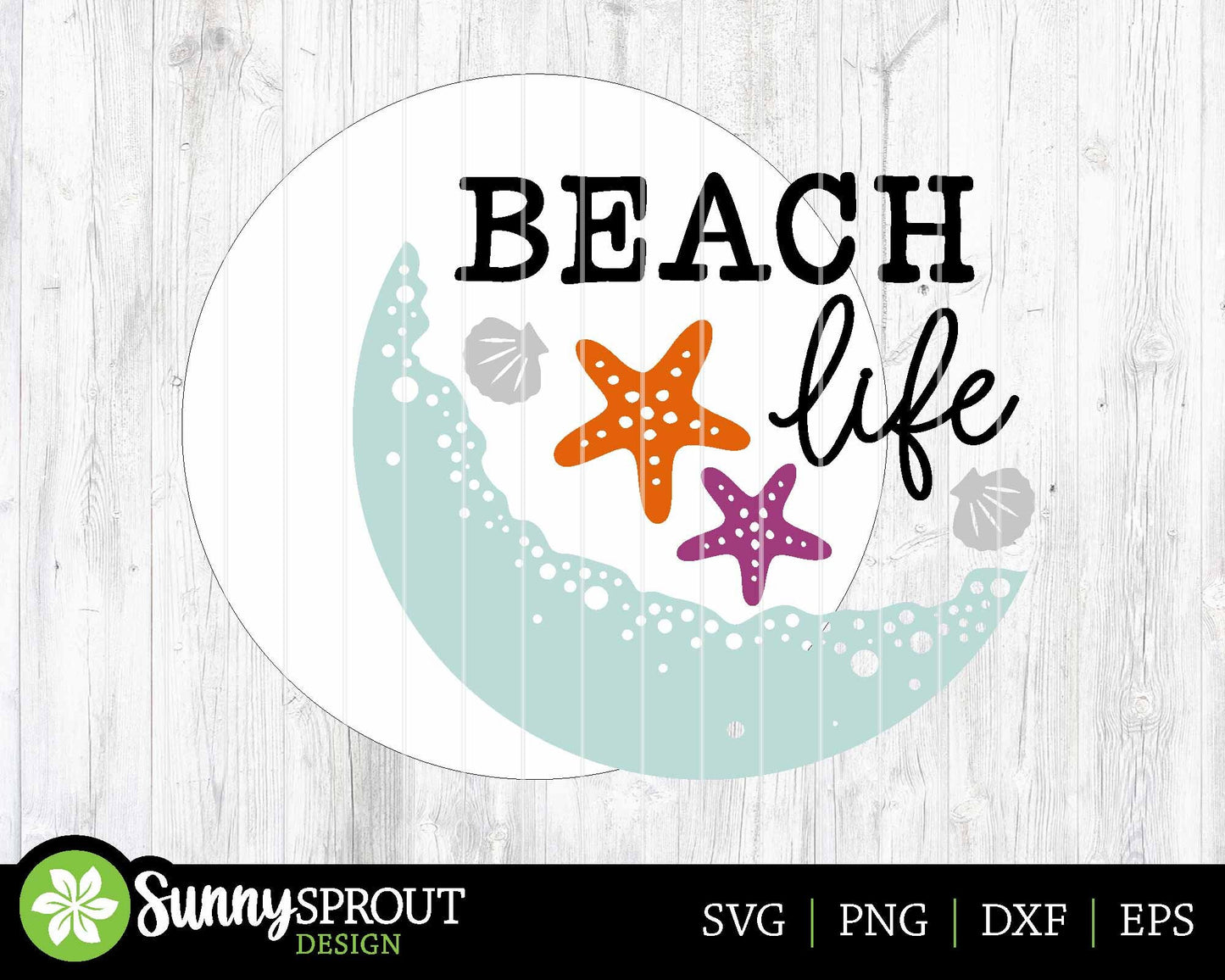 Beach Life Starfish Sign, Digital download, SVG Laser cut file, Cricut, Round door hanger wall art design, Ocean coastal decor