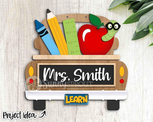 Classroom Supplies Chalkboard Old Truck Sign, Digital download, SVG laser cut file, Cricut, Door hanger design, Back to school teacher decor
