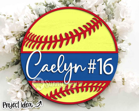 Softball Player Name Number Sign, Digital Download, SVG Laser Cut File, Cricut, Door Hanger Wall Art Design, Personalized Sports Decor