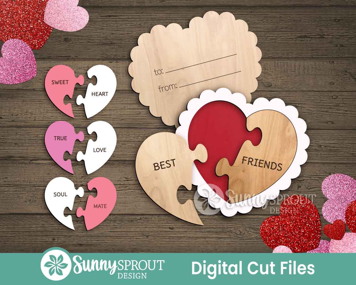 Heart Puzzle Valentine Card, Digital Download, SVG Laser Cut File, Cricut, Kid's Valentine's Day DIY Craft